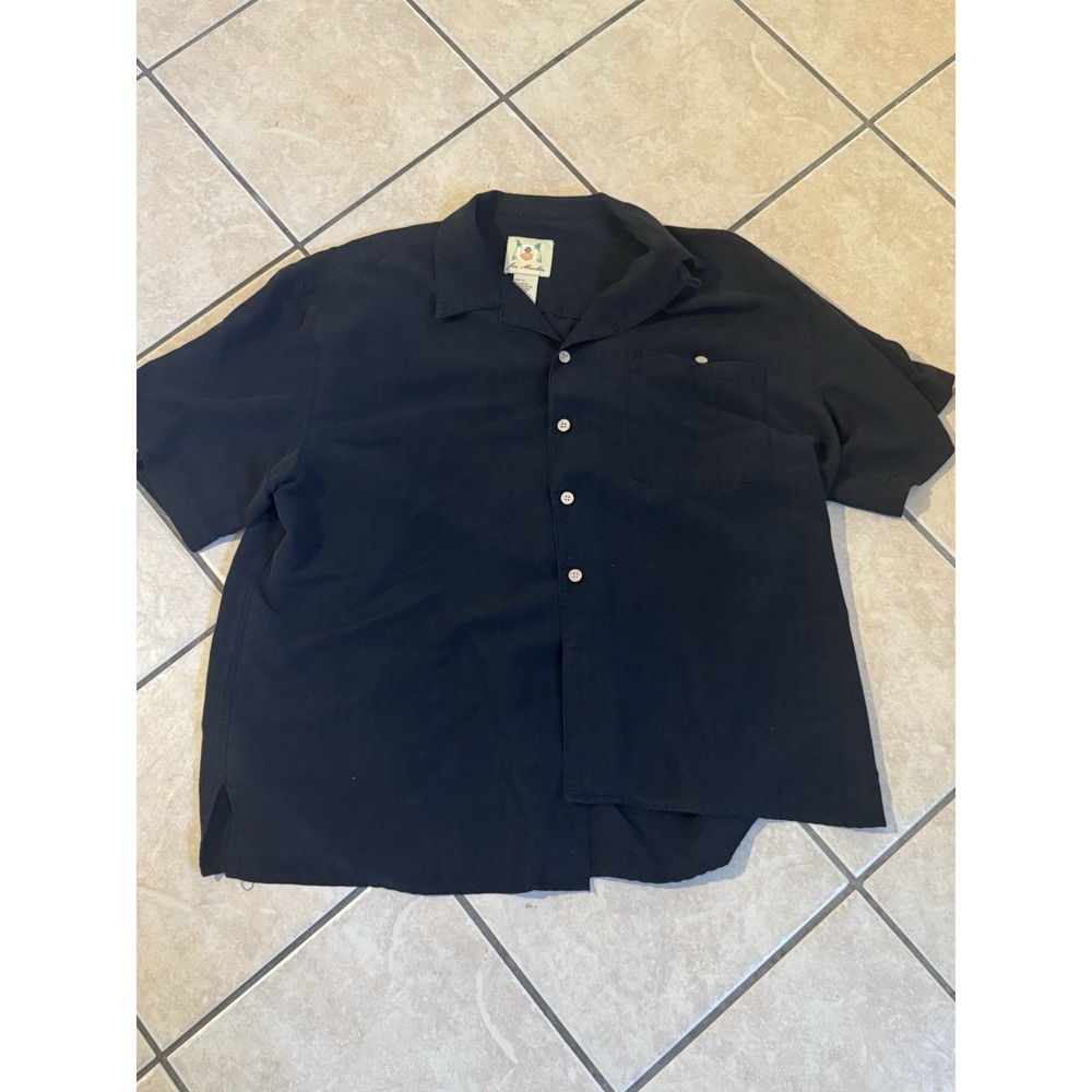 Joe Marlin Black Button Shirt XL Rayon Blend Camp‎ Collar Cuban Style Pocket